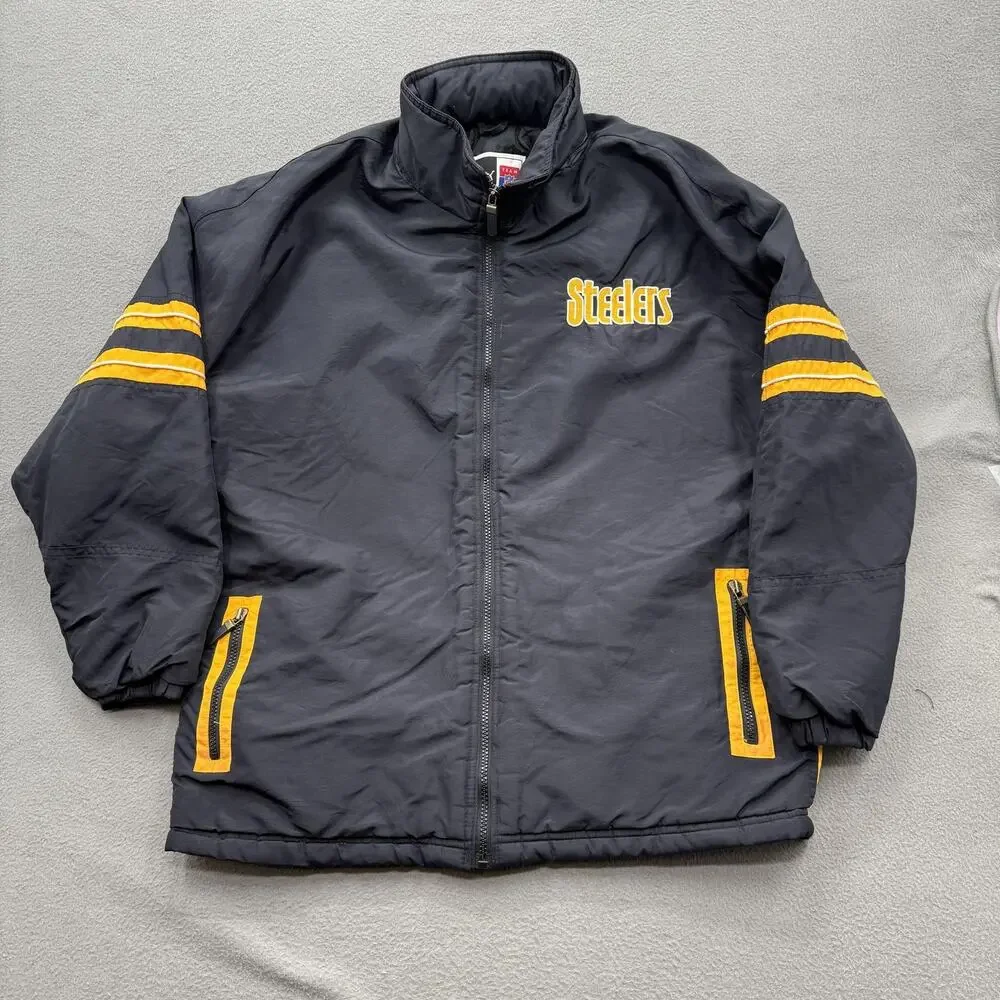 Vintage Pittsburgh Steelers Jacket Youth XL 18-20 Black NFL Football Puma